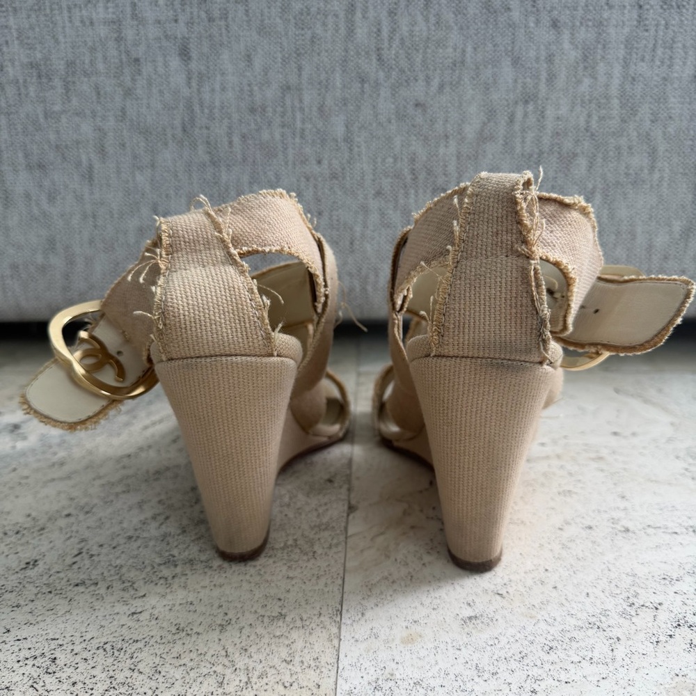 Chanel Canvas Wedge Sandals - Picture 3 of 4